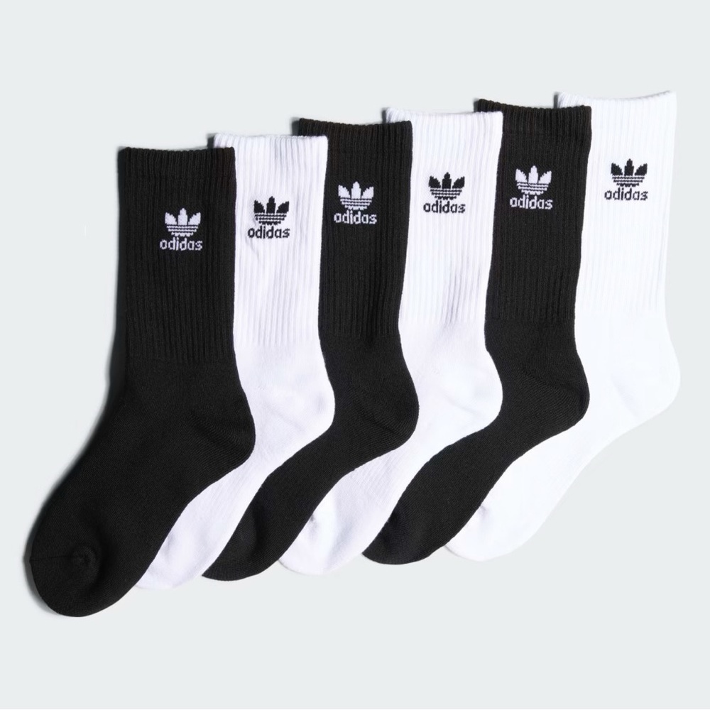 adidas Kids' Black and White Crew Socks 6-Pack